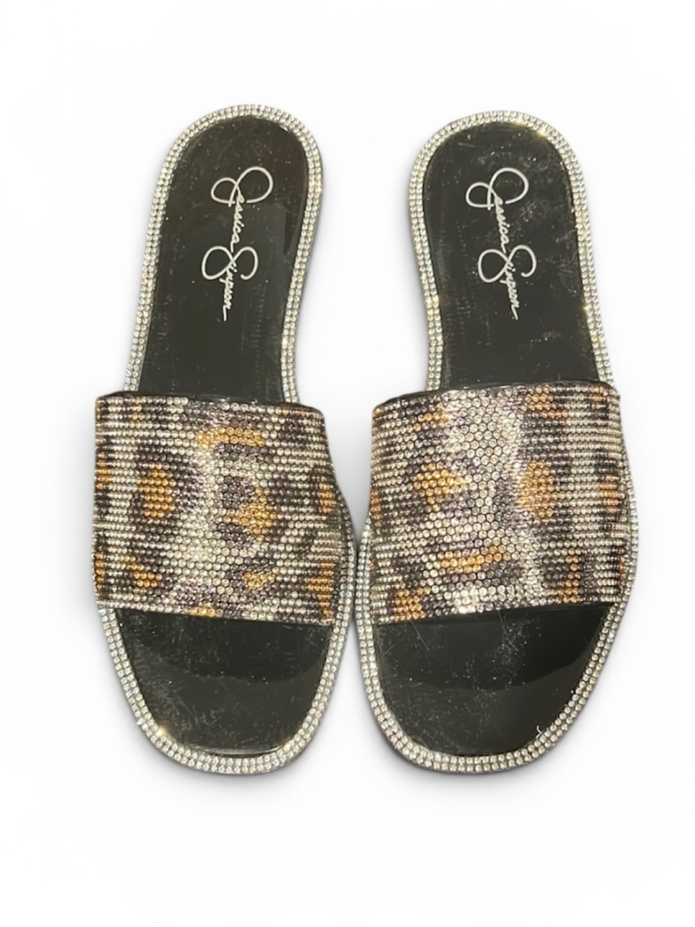 Jessica Simpson Kassime 2 Leopard Crystal Jelly Slides Black Sz 7 New in Box